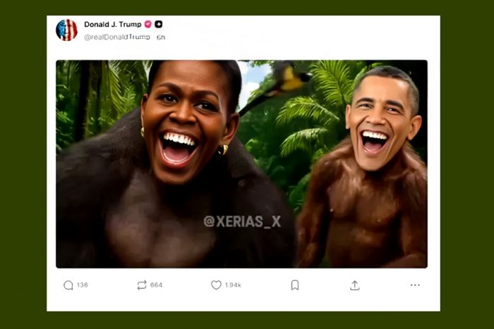 Trump posta vídeo com montagem do casal Obama como macacos, e democratas condenam
