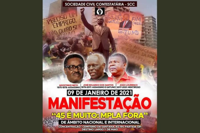 45 anos é muito, MPLA fora: São palavras de ordem para a manifestação de 09 de Janeiro